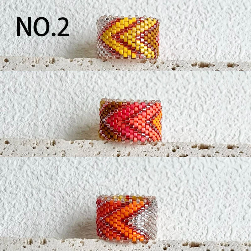 [Chevron Pattern Beaded Rings|Handmade Wide Ring|Colorful rings