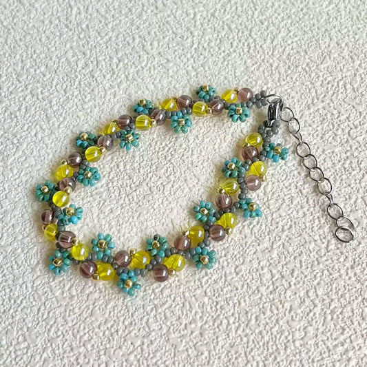 [Daisy Bracelet]Cornflower Gold flower beaded bracelet|Handmade bracelets for women