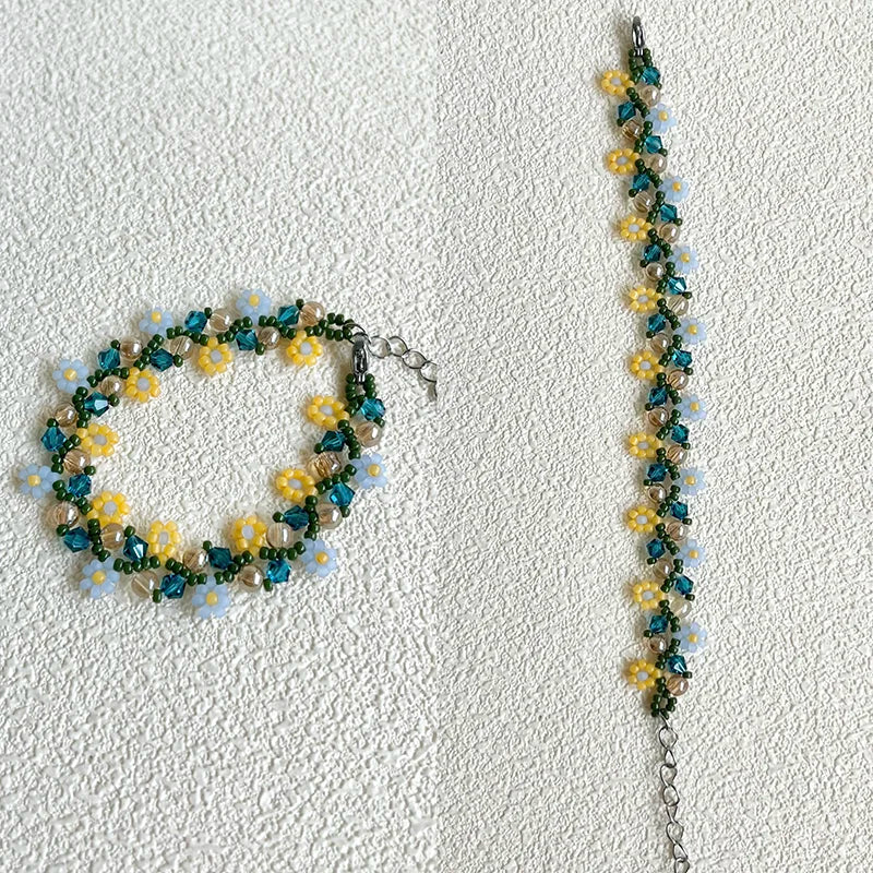 [Daisy Bracelet]Turquoise flower beaded bracelet|Handmade bracelets for women