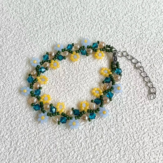 [Daisy Bracelet]Turquoise flower beaded bracelet|Handmade bracelets for women